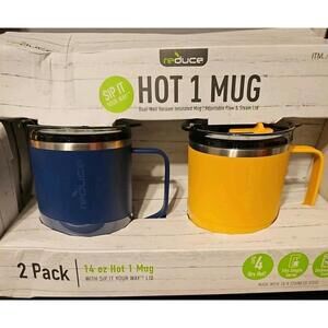 Reduce 14oz Hot1 Mug 2-pack Patented Adjustable Flow Lid